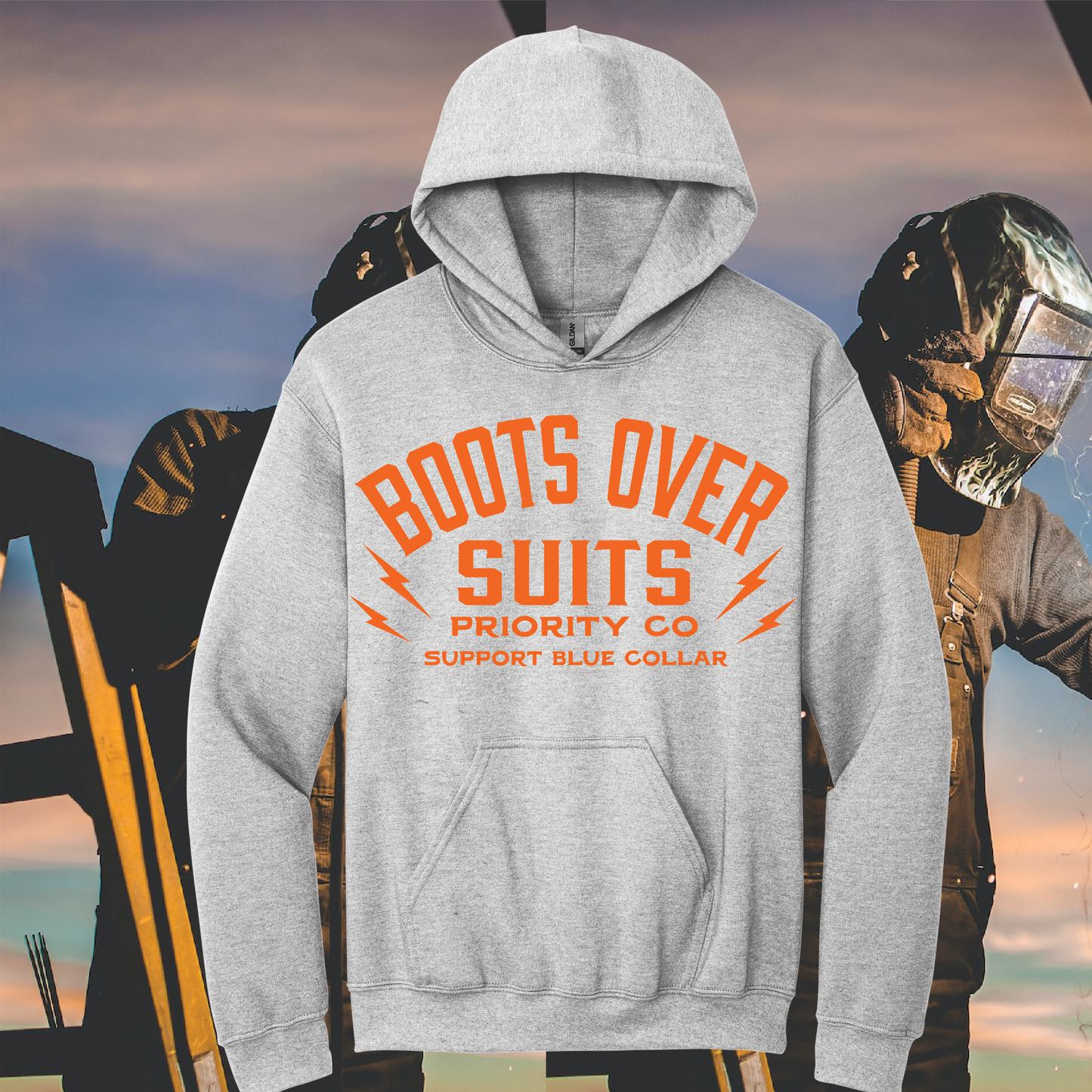 BOOTS OVER SUITS HOODIE GREY